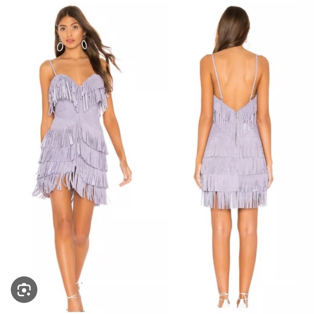 X by NBD Suede Fringe Plume Dress